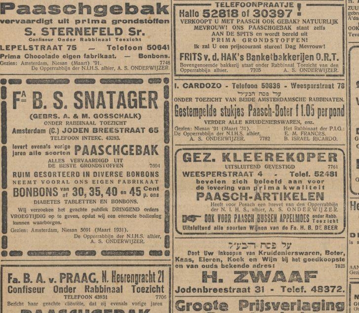  Advertentie voor Zwaaf en Snatager!  <p>Advertentie uit het Nieuw Israelietisch weekblad van 27-03-1931.</p>