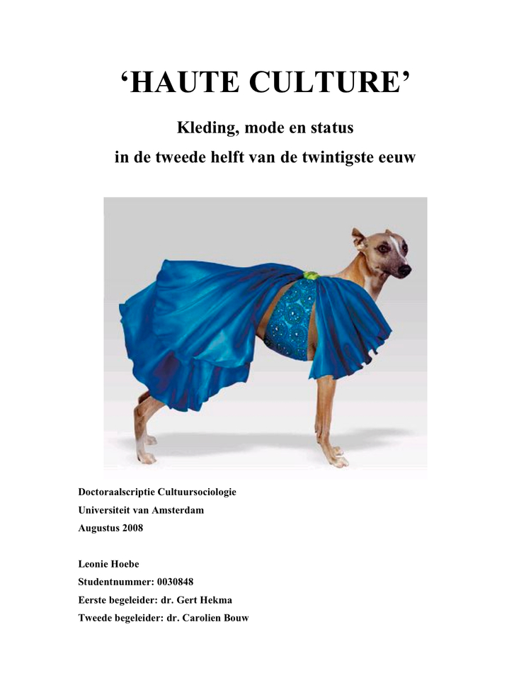 Titelpagina van 'Haute Culture', afstudeerscriptie sociologie van Leonie Hoebe  