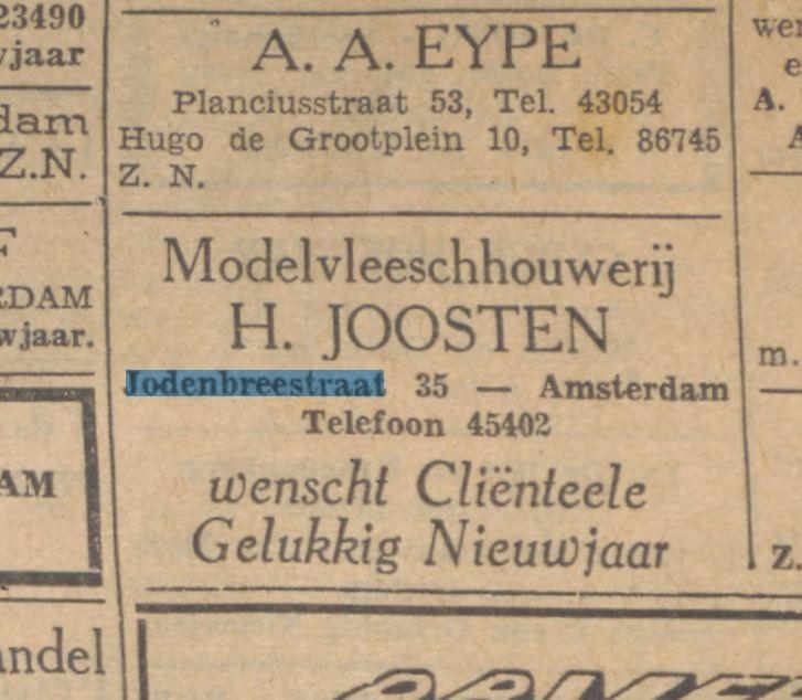 Advertentie voor slagerij Joosten  <p>Deze advertentie is afkomstig uit de krant 'De T?d': godsdienstig-staatkundig dagblad, jaargang, nummer 96. Uitgever: Gebr. Verhoeven. Bron: http://kranten.kb.nl/</p>