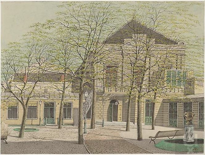 Afbeelding afkomstig van de website van de Theat. Encycl. De Plantage Schouwburg te Amsterdam, vanuit de tuin gezien. Aquarel door J.M.A. Rieke, 1894.  