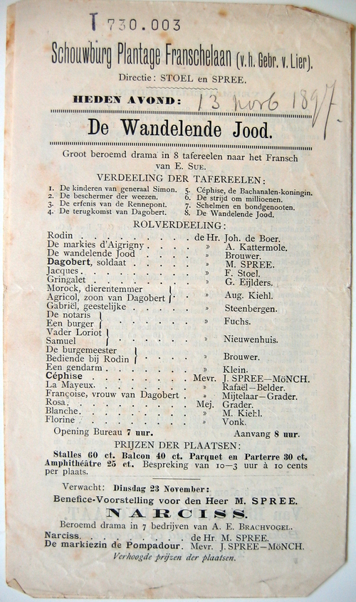 Voorblad van het programma; De Wandelende Jood (1901). Bron: Klein Materiaal SAA - T 730.003)  
