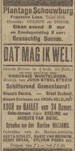 Advertentie voor de voorstelling: Dat mag ik Wel! Het Algemeen Handelsblad van 19-10-1917  
