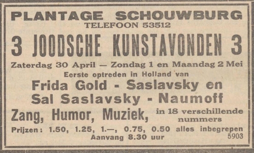 De allerlaatste voorstelling in de Plantage Schouwburg. Nieuw Israëlitisch weekblad van 29-04-1938  