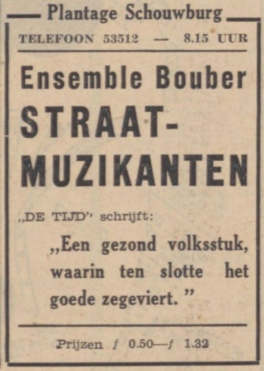 Advertentie voor De Straatmuzikanten. De Tĳd: godsdienstig-staatkundig dagblad van 17-10-1936  