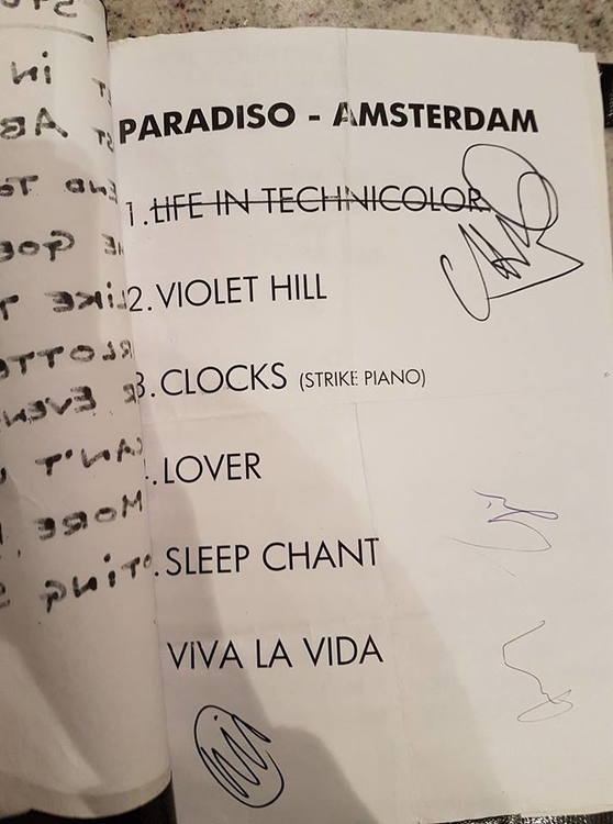 Setlist Coldplay Paradiso (juni 2008)  