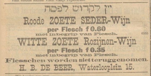 Advertentie uit het NIW van 30-03-1904 voor Zoete Sederwijn en Witte Zoete Rozijnen-Wijn.   