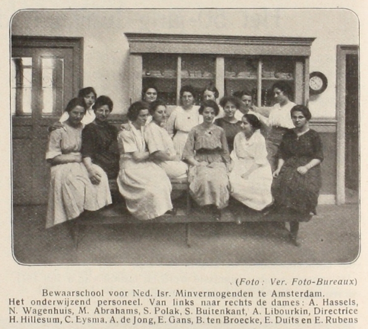 Het onderwijzend personeel van de Bewaarschool. Bron: De Geïllustreerde Joodsche Post van 7 juli 1912.   