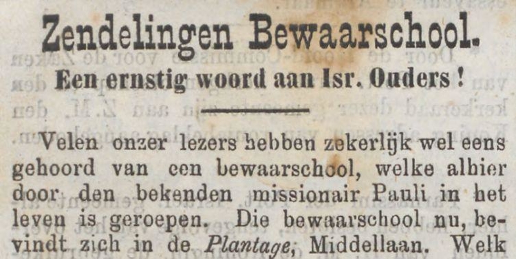 Zending, het gevaar! Bericht uit het NIW van 15 juli 1877 (via Delpher).  