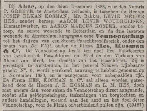 Kort artikel over de oprichting van De Vlijt. Bron: het Algemeen Handelsblad van 10-12-1883 (via delpher)  