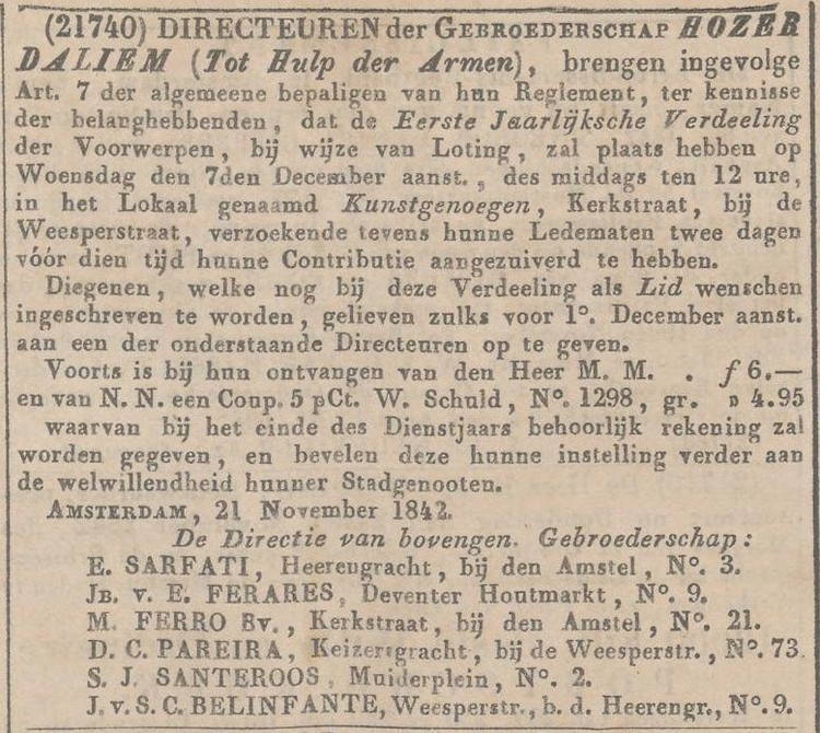 De locatie Kunstgenoegen werd ook voor andere bijeenkomsten gebruikt. Bron: Het Algemeen Handelsblad van 23-11-1842  