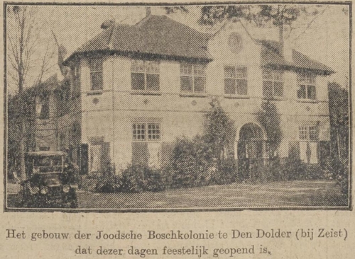 Het gebouw van de Joodsche Boskolonie in Den Dolder. Bron: Algemeen Handelsblad van 22-04-1925  