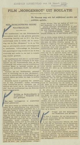 Kwestie film Morgenrot  in het Algemeen Handelsblad van 22 maart 1933  