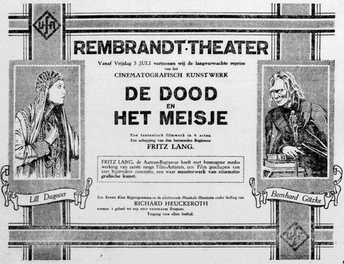 -	Advertentie voor de film “De Dood en het Meisje” in het Rembrandt – Theater. Bron: De Telegraaf van 02-07-1925  