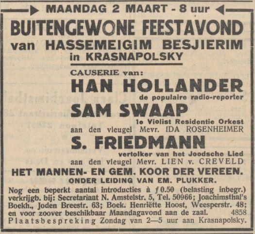 Optreden 1936, bron: NIW van 28 feb. 1936.  