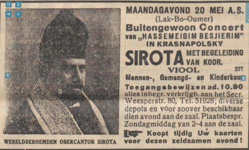 Hassemeigiem Beshieriem treedt op met Obercantor Sirota – NIW 17 mei 1935  