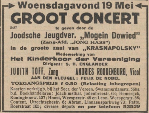 Optreden in Krasnapolsky, bron het NIW van 30 april 1937.  