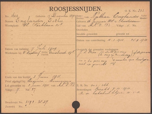 Lidmaatschapkaart van Esther Englander, bron: IISG, digitaal archief ANDB.   