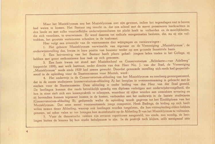 Prospectus (blz. 3) van de ‘Vereeniging Muzieklyceum’ (waarin opgenomen de “Belinfante – Van Adelberg”), datering onbekend. Bron: Klein Materiaal SAA, Q 865.092.  