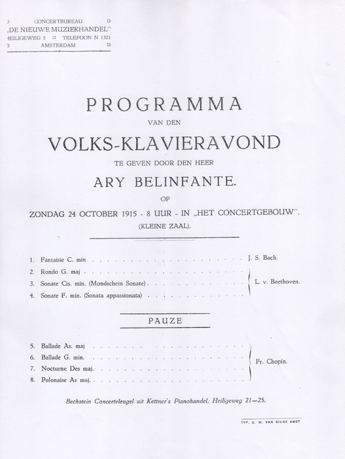 Programma’s van de Volksklavieravonden in de Kleine Zaal van het Concertgebouw (1), 1915-1916. Bron: JHM – Inv.nr. D2721  