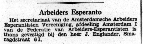 Artikeltje om je op te geven voor de wintercursus Esperanto bij Jacques Englander. Bron: Het Volk van 27-01-1932.  