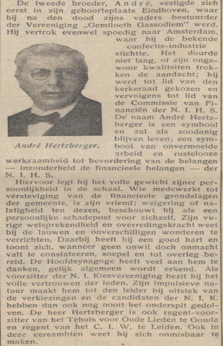 Andreas (André) Hertzberger in het NIW van 20-01-1933  