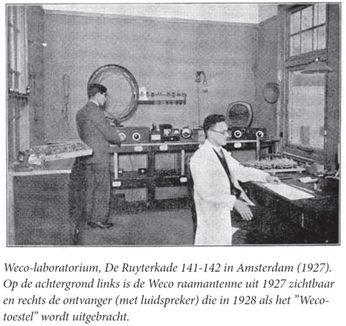 Afbeelding van het WECO laboratorium aan de Ruyterkade 141-142, bron: Radio Historisch tijdschrift - nummer 145 - 2 – 2013 (oorspr. Biedermann’s Radio Maandblad).  