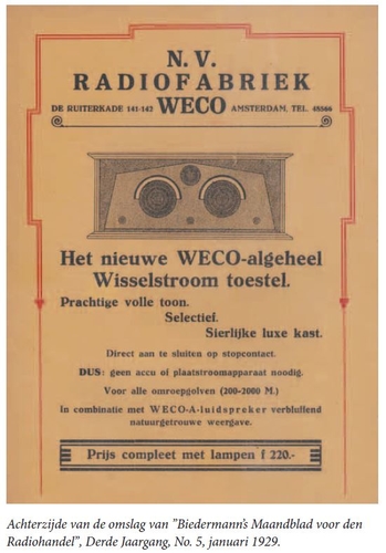 Advertentie voor WECO in Biedermann’s Radio-Maandblad voor den Radiohandel. Datering maart 1927, bron: IISG  