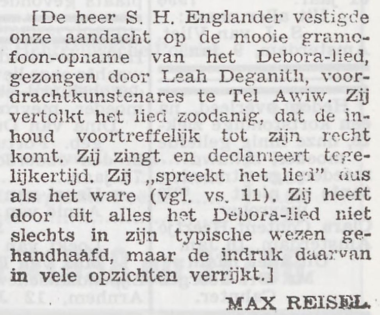 Samuel vraagt aandacht voor een bijzonder opname. Bron: Het joodsche weekblad : uitgave van den Joodschen Raad voor Amsterdam van 22-01-1943  
