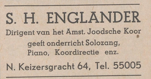 Advertentie met nieuw adres, bron: De joodsche wachter; halfmaandelijksch orgaan voor Groot-Nederlands jodendom, jrg 36, 1940, no 30, 09-08-1940  