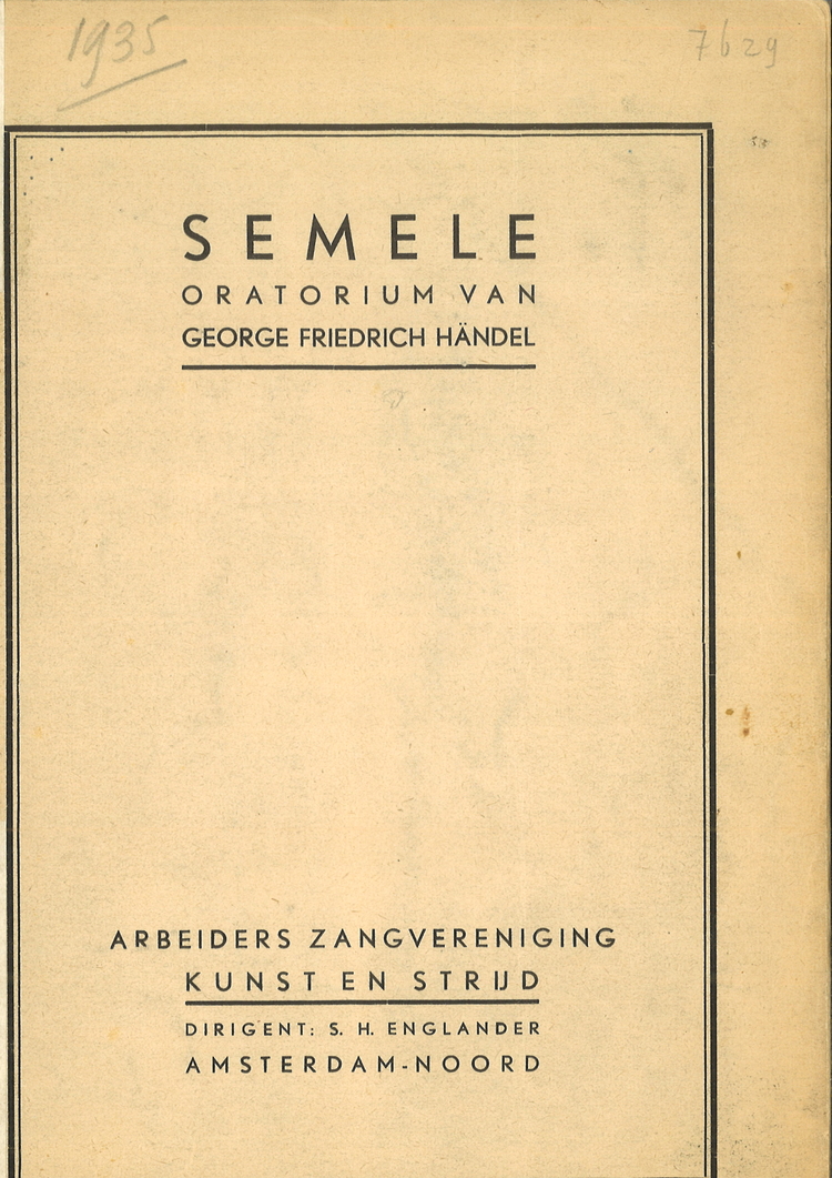 Oratorium van Georg F. Händel – Semele, uitvoering door Kunst en Strijd bron JHM D007629  
