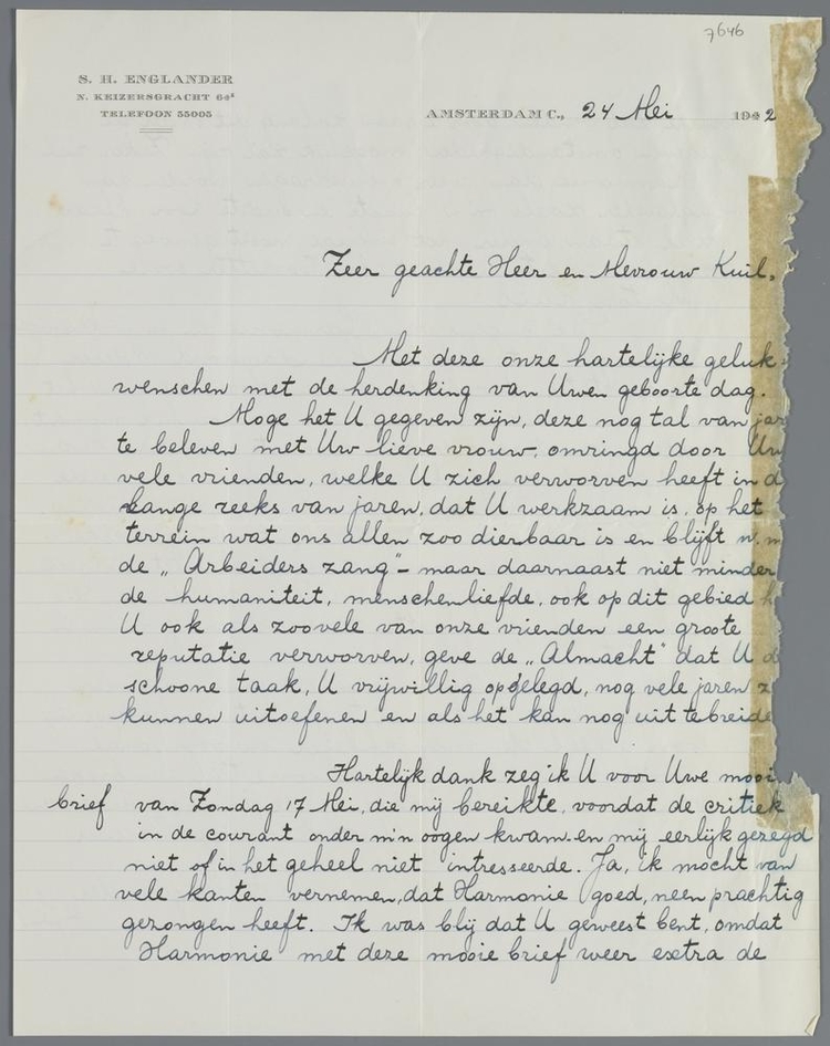 Brief van 24 mei 1942 (1) aan de heer en mevrouw Kuil. Bron: JHM – D007646.  