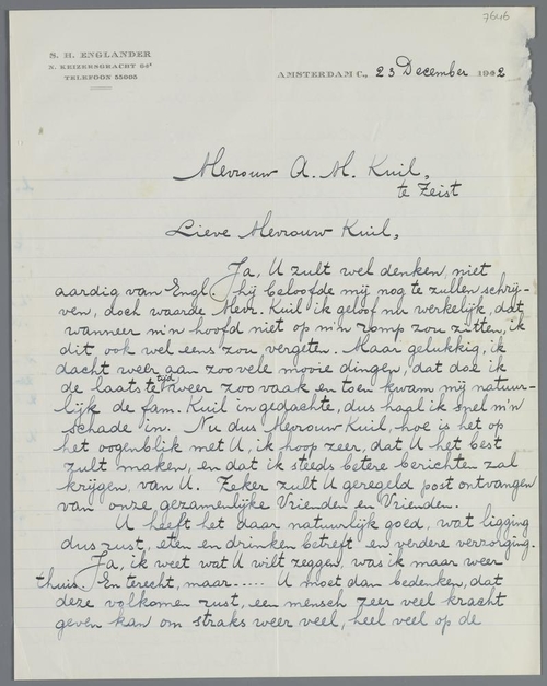 Brief van 25 december 1942 (a) aan de heer en mevrouw Kuil. Bron: JHM – D007646.   