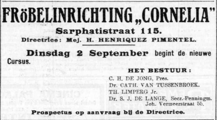 Adv voor de Fröbelinrichting Cornelia, bron: De Telegraaf van 28-08-1913.   
