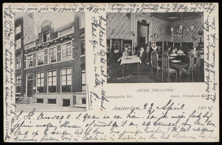 Huize Thugatêr, Keizersgracht 165. Uitgave Vigevano, Amsterdam, ca 1904. Bron: Collectie Stadsarchief Amsterdam: prentbriefkaarten  