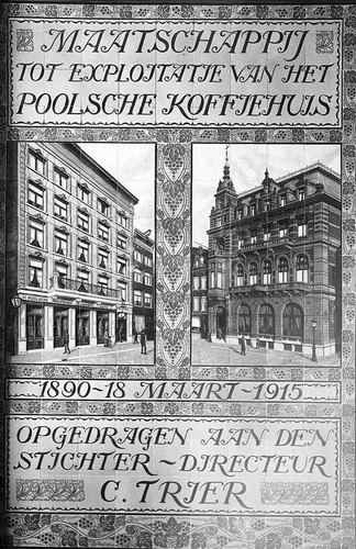 Afbeelding (tijdschriftfoto)van het tegeltableau voor Het Poolsche Koffiehuis uit 1915, bron: Keramisch Museum Goedewaagen – Spaarnestad archief.    