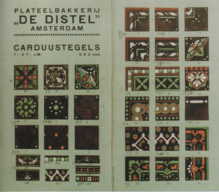 Catalogusblad met de carduustegels van De Distel. Bron: Goedewaagen, coll. De Ree  