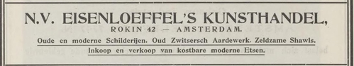 Advertentie voor de zaak van Jan Eisenloeffel aan het Rokin. Oude kunst; een maandschrift voor verzamelaars en kunstzinnigen, jrg 4, 1918-1919, no 1, 01-01-1918  