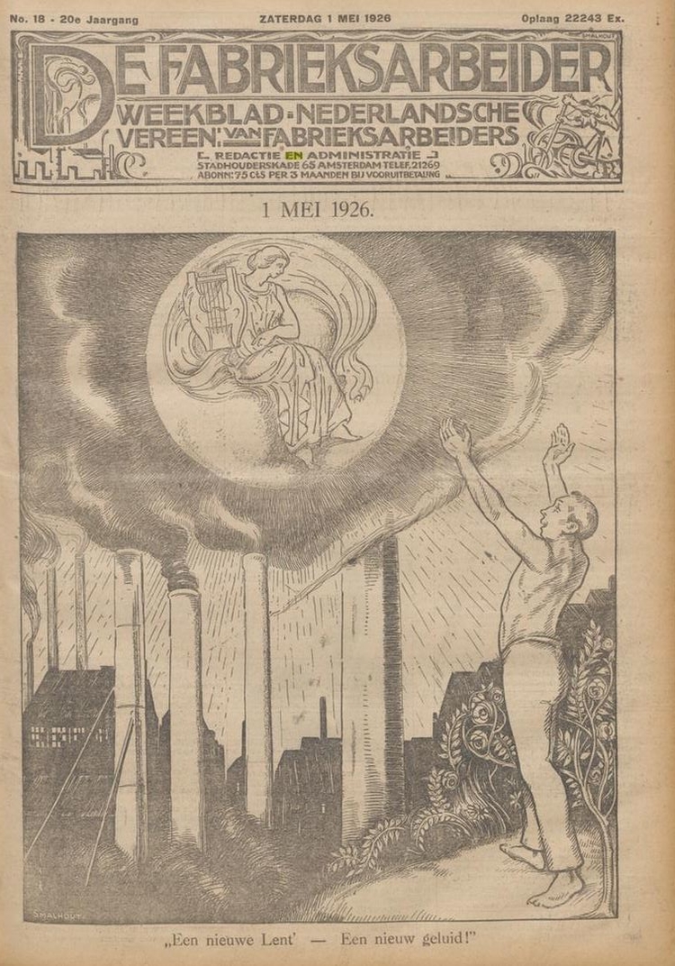 Voorblad van De Fabrieksarbeider, na de fusie met de Ned. Ver. Van Glas- en Aardewerkers, bron: De Fabrieksarbeider, orgaan van … etc. van mei 1926   