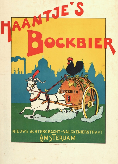 Affiche voor Haantje’s Bockbier. Vervaardiger was E.G. Schlette (1873-1948), uit de collectie van Frits Lugt, datering ca. 1900, SAA.  