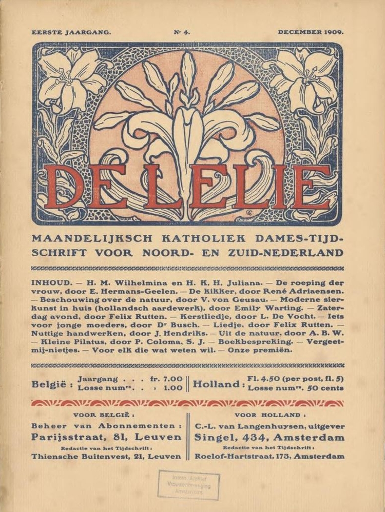Voorblad van: De lelie; maandelijks katholiek damestijdschrift voor Noord- en Zuid-Nederland, jrg 1, 1909-1910, no 4, 01-12-1909  