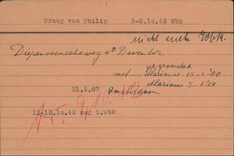 Kaart Joodse Raad van Philip van Praag, bron: Arolsen Archives   