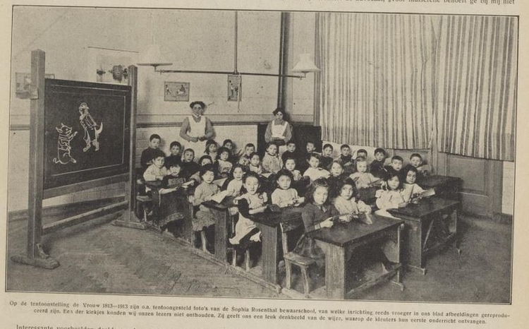 Klaslokaal van de Rosenthal bewaarschool, bron: de Joodsche Prins van 10 juli 1913, blz. 216  
