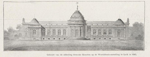 Afbeelding van het paviljoen voor Schone Kunsten te luik, bron: Op de Hoogte, 1e jrg. 1904, nr.6   