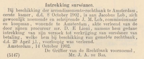Intrekken surseance, bron: Ned. Staatscrt van 16 okt. 1902  