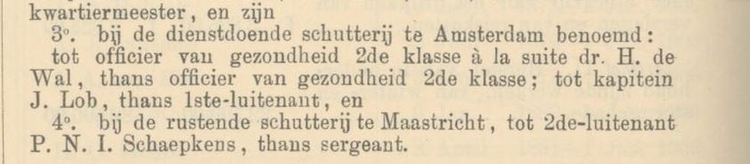 Lob wordt benoemd tot kapitein van de Amsterdams Schutterij, bron: De Nederlandse Staatscourant van 12 januari 1906.  