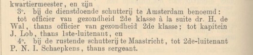 Lob wordt benoemd tot kapitein van de Amsterdams Schutterij, bron: De Nederlandse Staatscourant van 12 januari 1906.  