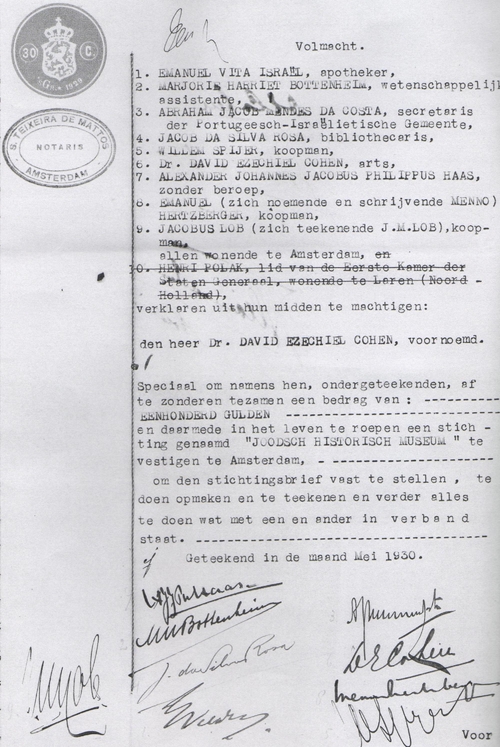 Ondertekende volmacht ‘om de stichtingsakte vast te stellen’, bron: SAA, Inv.nr. 30642/52/1598 - notaris Teixeira de Mattos   