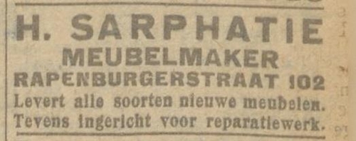 Advertentie van meubelmaker Sarphatie, bron: NIW van 26 juni 1925    
