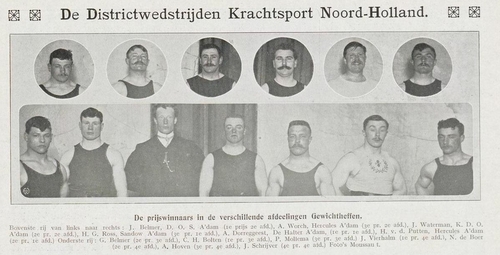 Prijswinnaars bij het gewichtheffen in: De revue der sporten jrg 3, 1909, no 27, 17-11-1909  