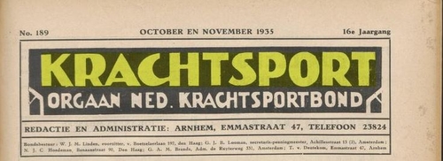 Kop van het Tijdschrift Krachtsport; orgaan Nederlandsche Krachtsportbond  